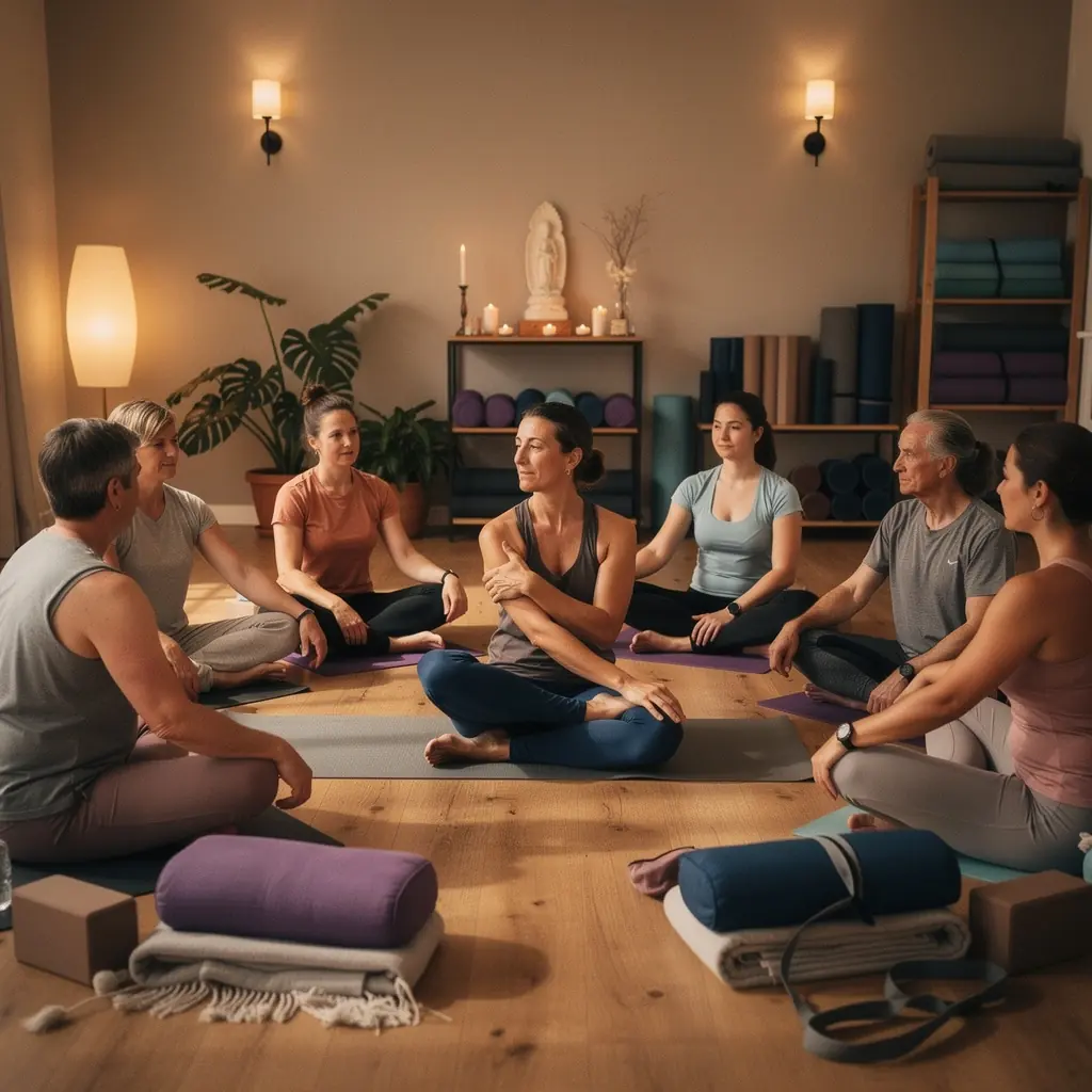 Kobieta w pozycji siedzącej, z zamkniętymi oczami, zrelaksowana i skupiona.