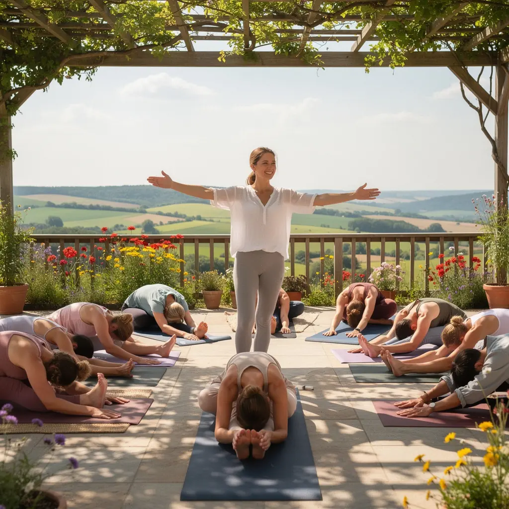 Kobieta w pozycji siedzącej, z zamkniętymi oczami, zrelaksowana i skupiona.